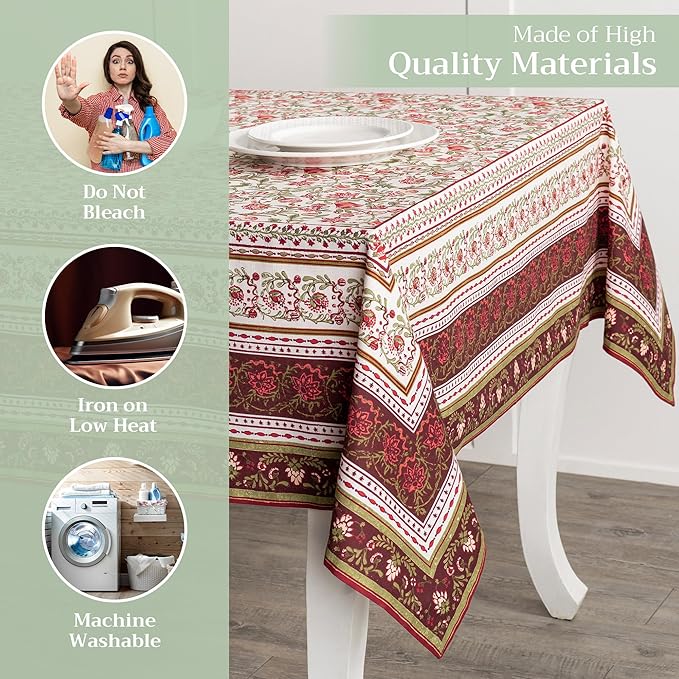 Maison d' Hermine Table Cloth Rectangle Table 100% Cotton 60 x 120 Inches Fall Tablecloth Reusable Everyday Use for Thanksgiving Christmas Decorations Dining Farmhouse Party (Reveillon Au Jardin)