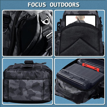 Aertiavty Compact Fishing Tackle Bag with Tackle Box and Rod Holder - Outdoor Sport Fishing Backpack (Black, Small)
