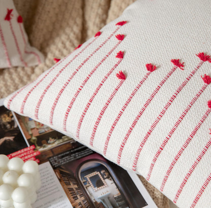 Caflife Boho Christmas Throw Pillow Covers 18x18 Set of 2, Christmas Decorations Pillow Covers Beige with Red Line for Modern Farmhouse Couch Sofa Bedroom Living Room Outdoor