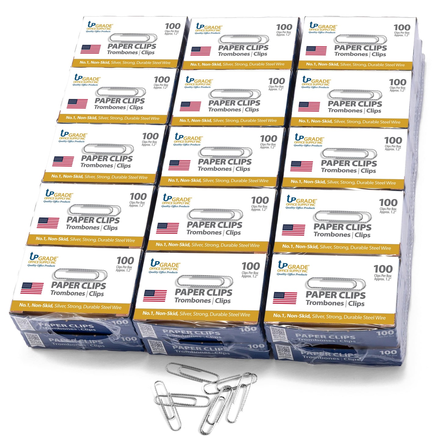 Upgrade Office Supply No. 1 Non Skid Paper Clips, 1.2 Inch, 3000 Count (30 Boxes of 100), Silver, Made in USA