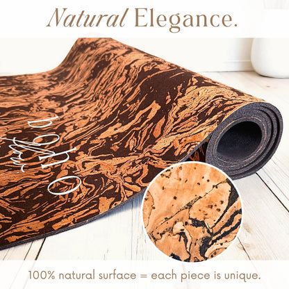 Boho Flow Deluxe Cork Yoga Mat | Caffè Core - Coffee Cork Edition | Eco-Luxury Coffee-Infused Cork Surface, Natural Tree Rubber Base & Signature Handmade Boho Macramé Bag