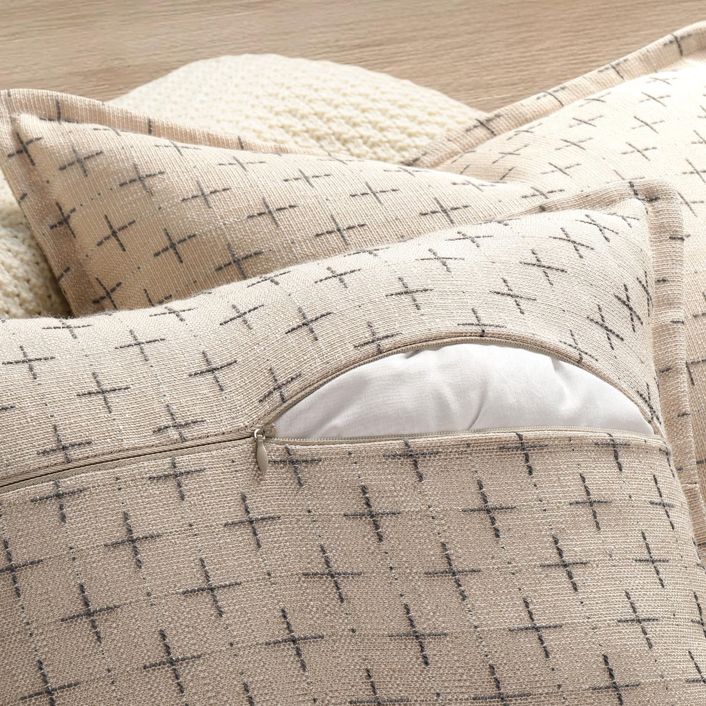 ZWJD Pillow Covers 24x24 Set of 2 Soft Polyester Textured Pillow Covers with Stylish Flange Edge Cozy Farmhouse Throw Pillows for Couch Bed Sofa Living Room