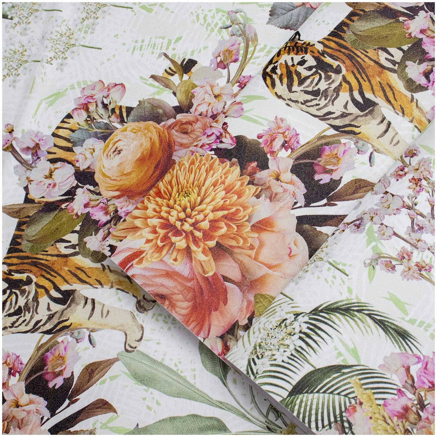 HAOKHOME Forest Peel and Stick Floral Wallpaper Jungle Animal Removable White/Green/Pink Vinyl Self Adhesive Mural 17.7in x 9.8ft