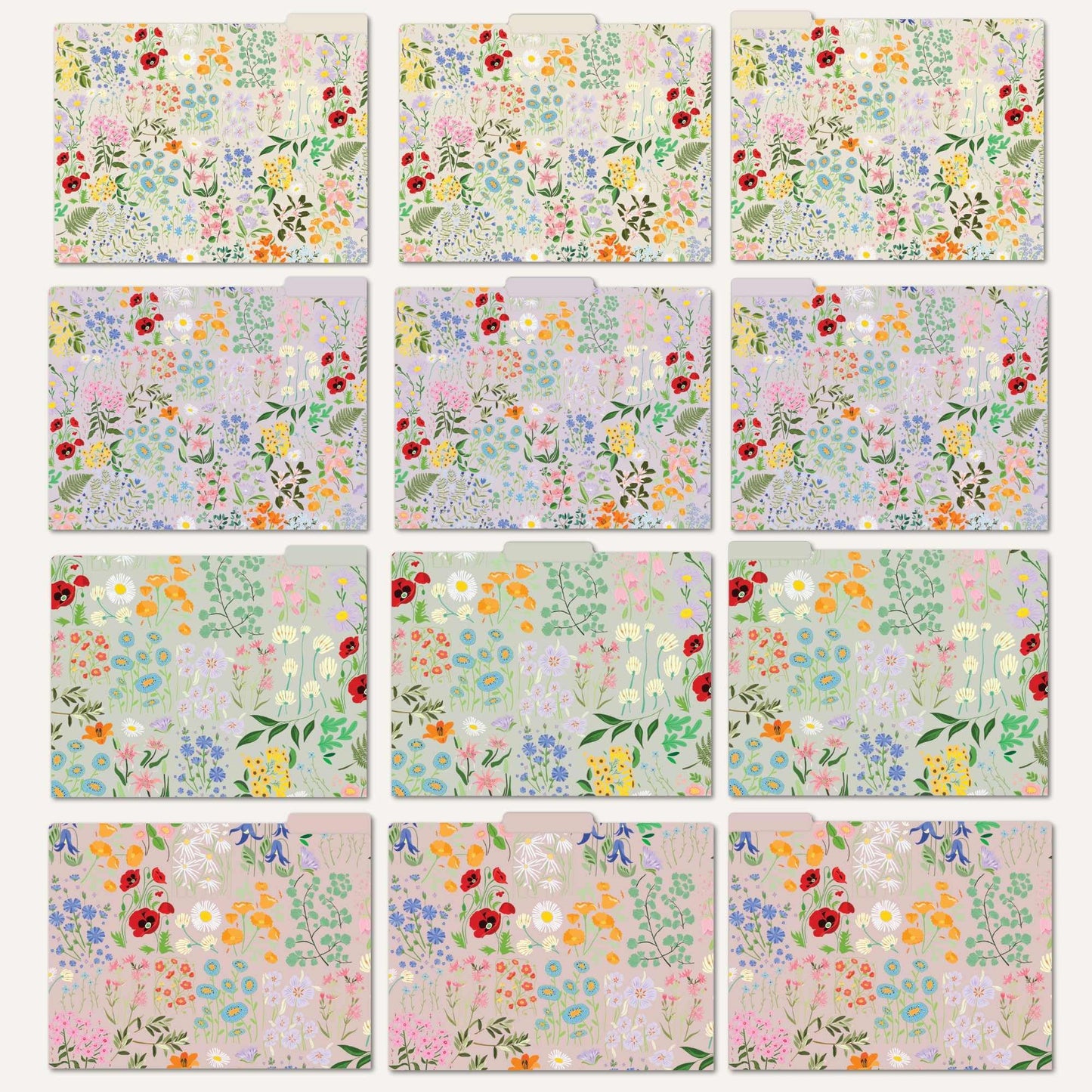 bloom daily planners Decorative File Folders - Set of 12 Letter Size (8.5” x 11”) Organizers, 1/3 Cut Tabs - Aesthetic Floral Folders for School & Office - Garden Party