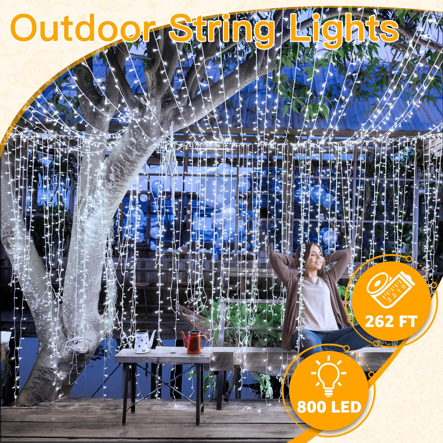 Ollny Christmas Lights Outdoor 800LED 262FT, Cool White Plug in Fairy Light with Remote, 8 Modes Waterproof Timers Dimmable LED String Lights for Indoor House Outside Bedroom Patio Balcony