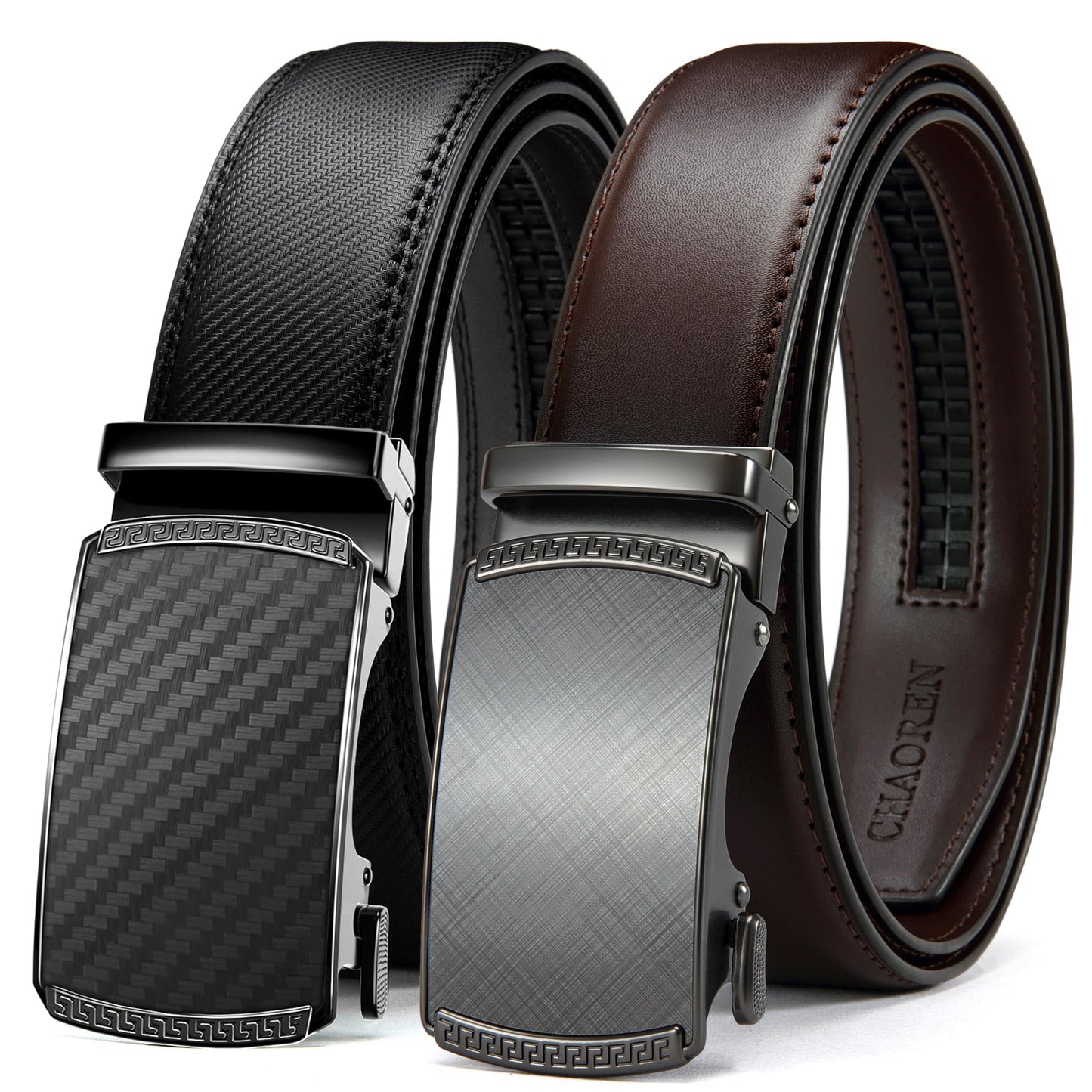 CHAOREN Mens Belt Leather Ratchet Belt 2 Pack - Customizable Fit, Effortless Style (35mm)