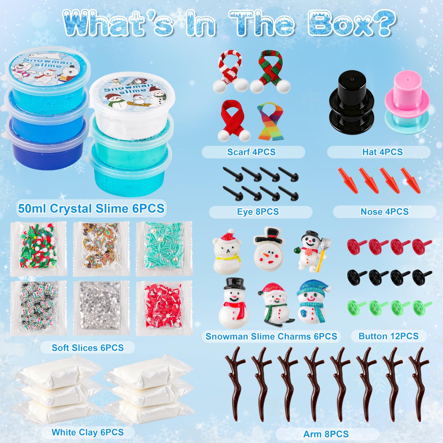 6 Pack Slime Stocking Stuffers, Stocking Stuffers for Kids,Christmas Crafts, Kids Crafts Snowman DIY Kit,Crafts Xmas Gift