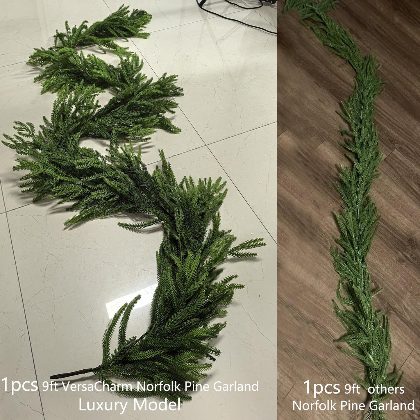 12FTx1 Extra Full Christmas Garland Real Touch Norfolk Pine Garland Faux Greenery Garlands Christmas Decorations Norfolk Pine Garlands for Stairs, Railing,Table Holiday Seasonal Indoor Mantle Decor