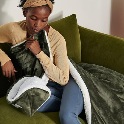 Bedsure GentleSoft Sherpa Fleece Blankets King Size for Bed - Thick and Warm Throw for Men, Soft Fuzzy Plush King Blanket for Winter, Olive Green, 108x90 Inches
