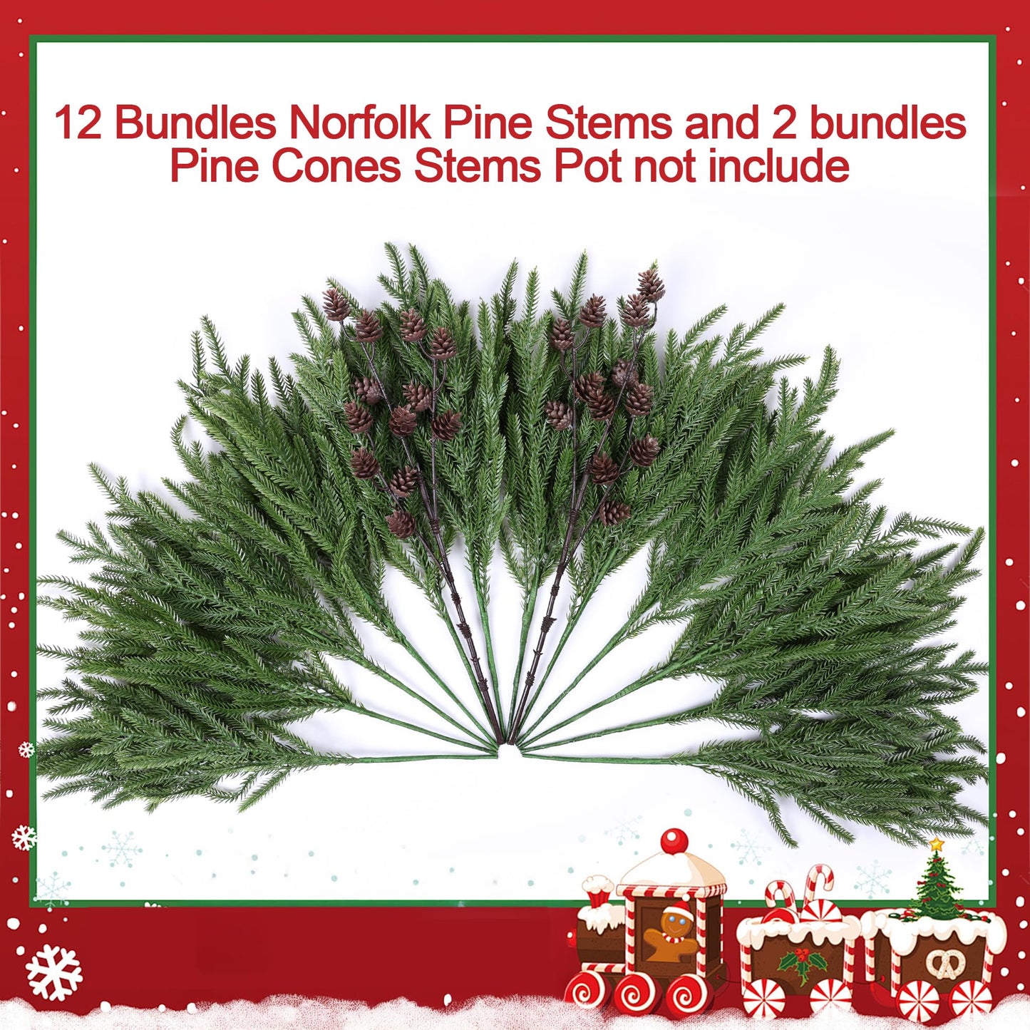 HyeFlora 14 PCS Christmas Norfolk Pine Stems with Small Pine Cones Branches, 19 In Real Touch Artificial DIY Greenery Pine Needles Picks,Xmas Faux Cedar Pine Branche for Vase Indoor Outdoor Home Décor