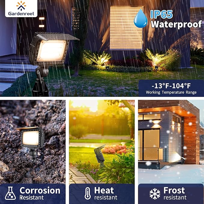 Gardenreet Low Voltage Flood Lights - 12W LED Wall Wash Landscape Lights, Outdoor 12V Hardwired Waterproof Aluminum, Warm White Angle Adjustable Brown Lighting for Yard Tree Patio House 4 Pack