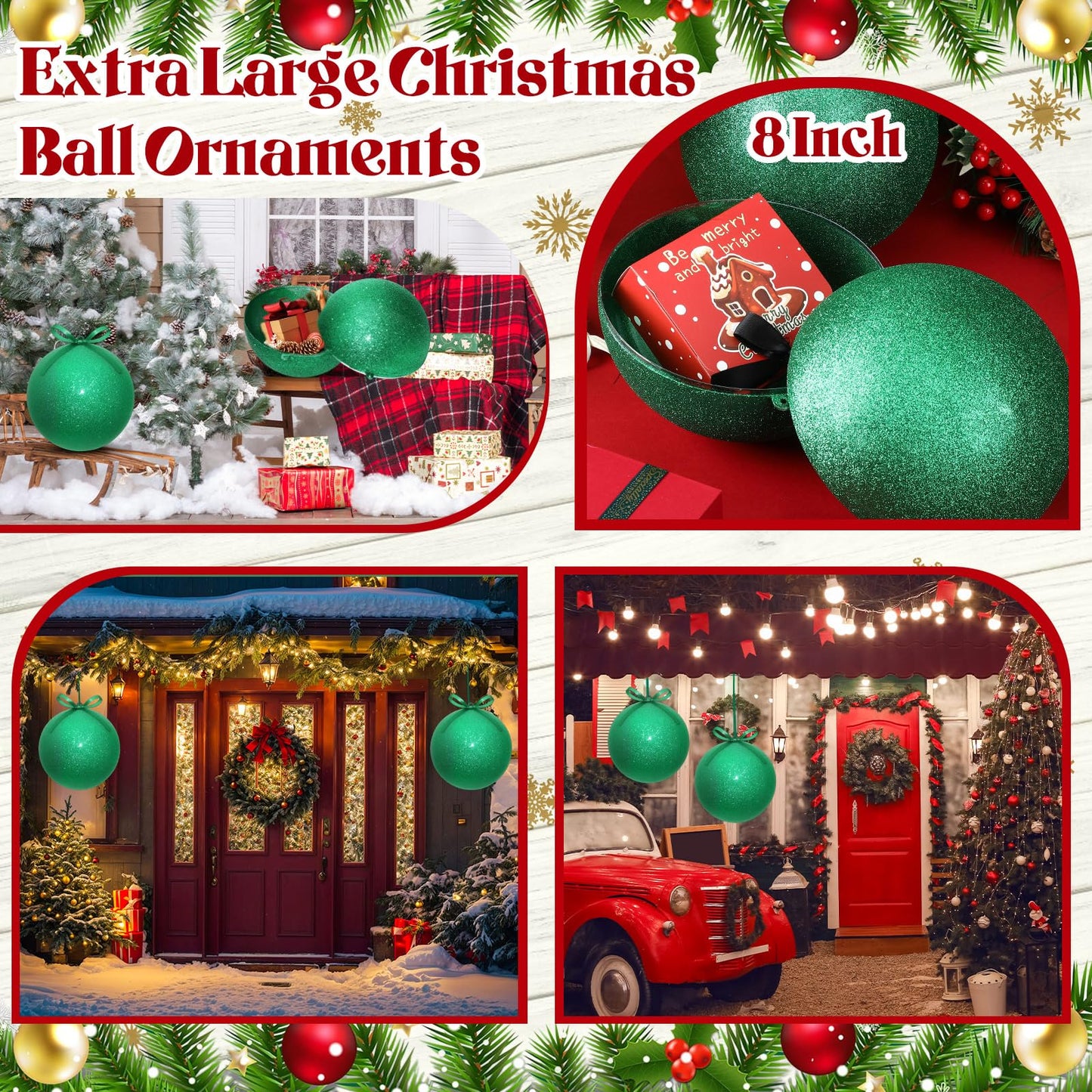 Zubebe 2 Pcs 8" Giant Fillable Christmas Ornaments with Ribbons Oversized Plastic Xmas Balls for Outdoor Lawn Yard Decor, Tree Hanging, Holiday Gifts(Matte Pink)