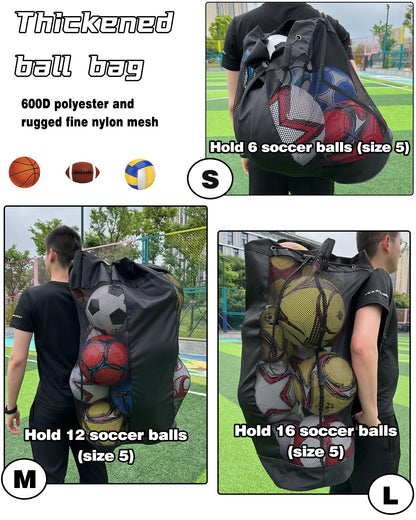 VIPOKO 1/2pcs Soccer Ball Bag,Adjustable Shoulder Strap Extra Large and 1pcs Drawstring Mesh Ball Bag,Heavy Duty Soccer Ball Bags for Coaches,Mesh Equipment Bag for Basketball,Football, Volleyball