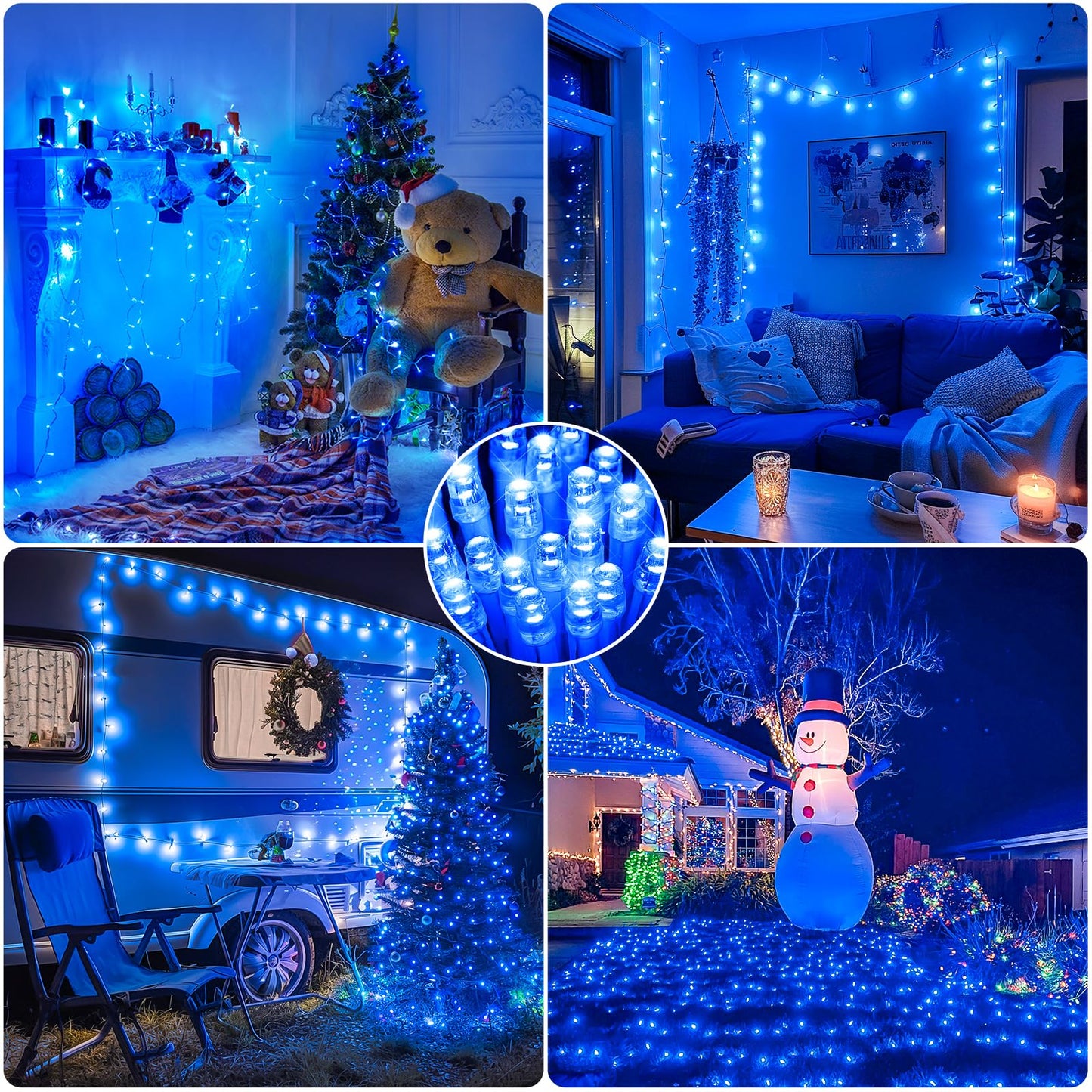 JMEXSUSS Blue Christmas String Lights Indoor Outdoor, 66ft 200 LED Blue String Lights Clear Wire Plug in, 8 Modes Waterproof Christmas Lights for Halloween Tree Party Bedroom Wall Christmas Decoration