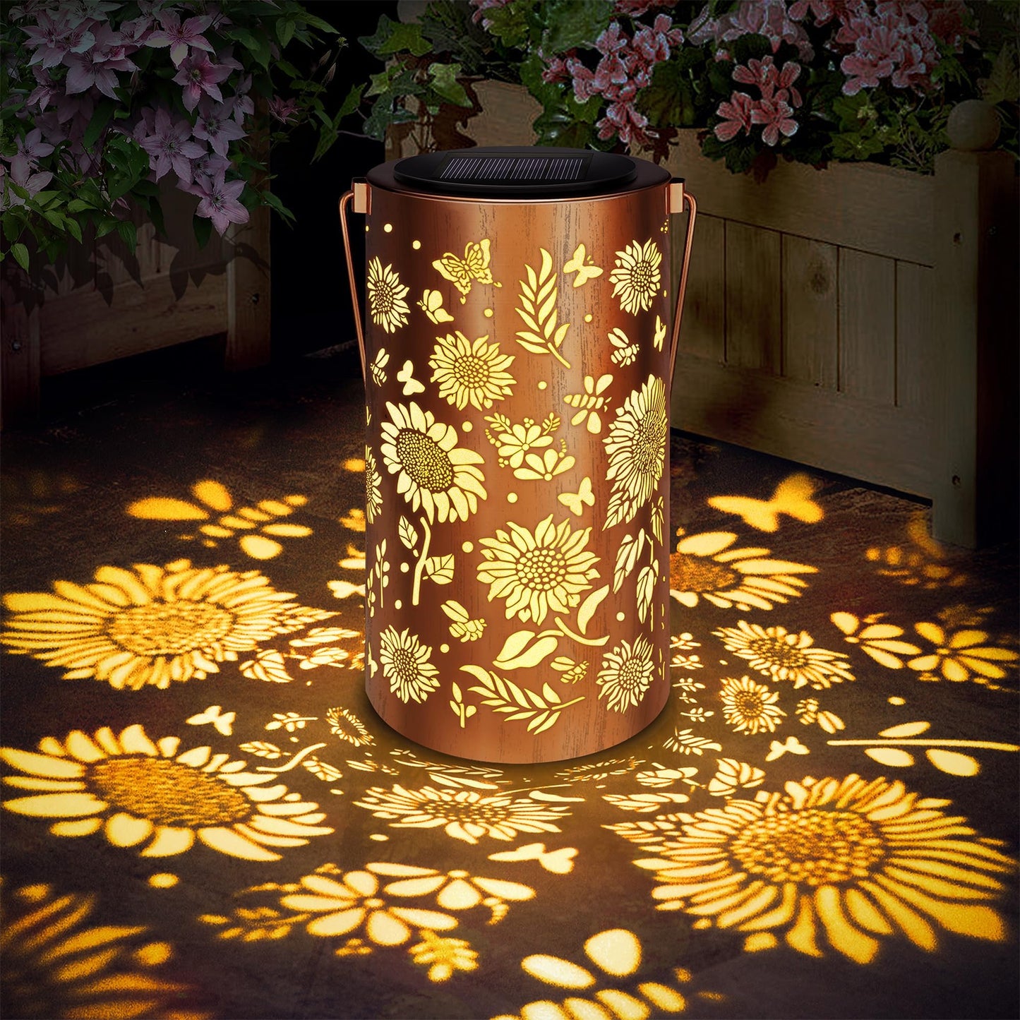 Sunflower Solar Lanterns Outdoor Waterproof, Metal Hanging Solar Garden Light, Decorative Sunflower Shadow Lanterns for Patio Porch Yard, Birthday Gifts for Women Mom Grandma