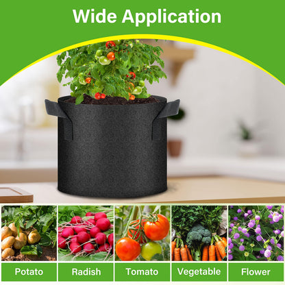 HealSmart 12-Pack 5 Gallon Grow Bags, Nonwoven Aeration Fabric Pots with Handles, Cloth Plant Pots, Suitable for Garden Fruits, Vegetables, Tomato and Flowers, Black
