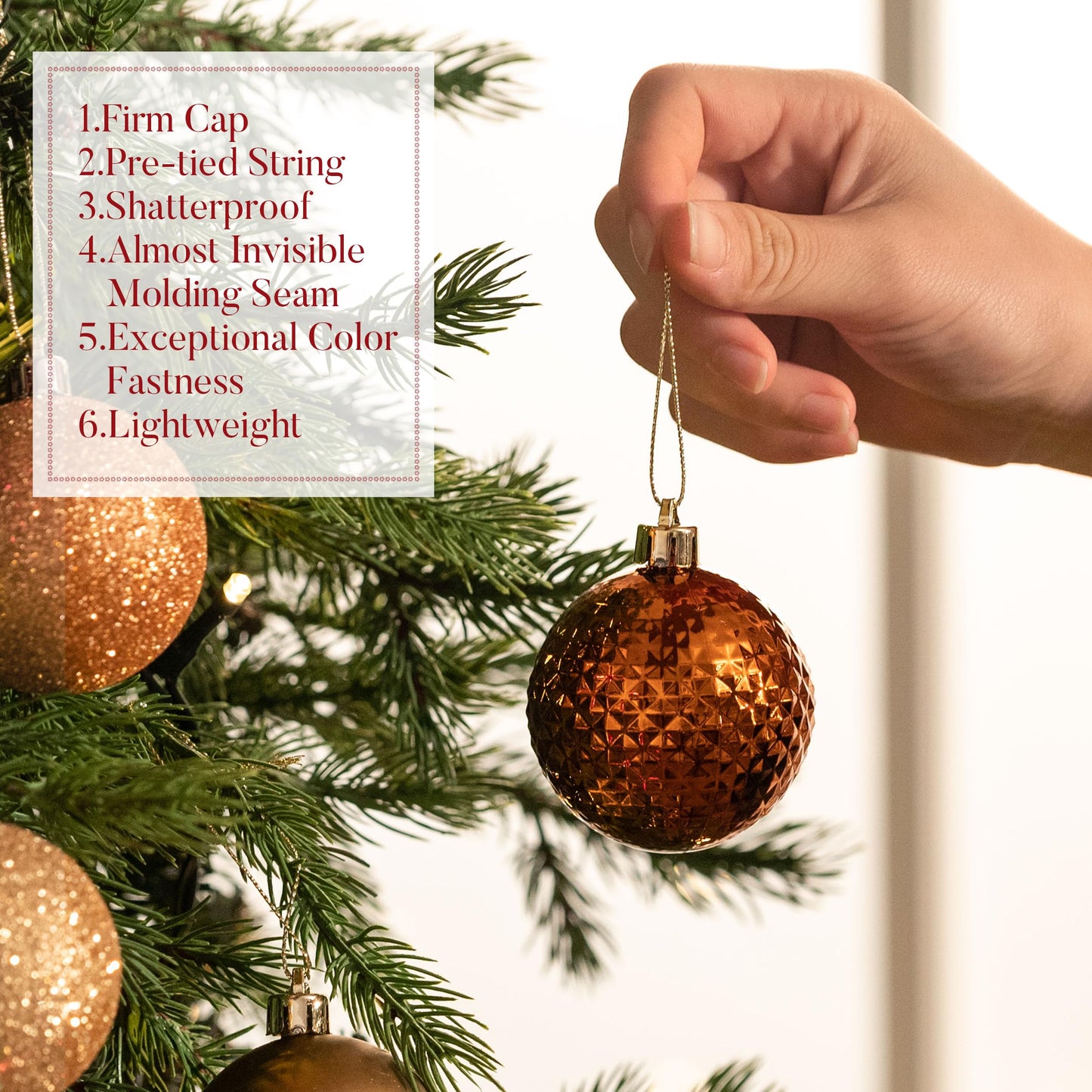 Valery Madelyn Christmas Tree Decorations Ornament Set, 50ct 2 Inches Red and Brown Shatterproof Christmas Ball Ornaments Hanging Xmas Holiday Party Decor
