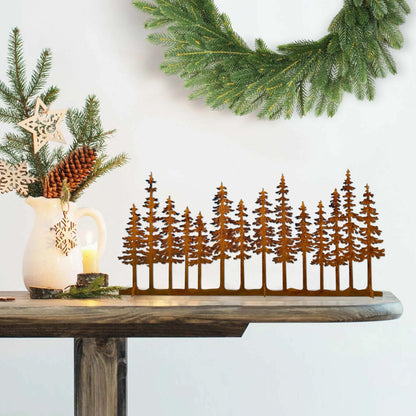 dryelves Metal Pine Tree Decor, Cabin Forest Tree and Nature Rustic Tabletop Decor, Mantel Centerpieces Shelf Decorations, Housewarming Gifts for Home Farmhouse Living Room Bedroom(Rusty)