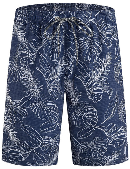 ELETOP Men's Swim Trunks Quick Dry Bathing Suit Swimming Board Shorts Mesh Lining Beach Swimwear Palm Leaf Blue S