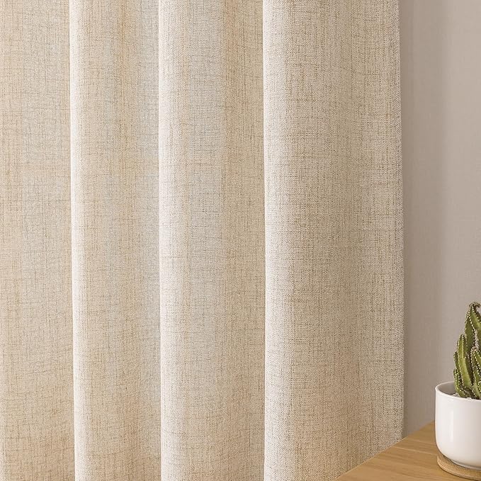 Tollpiz Linen Curtains Living Room Rod Pocket Semi Sheer Curtain Burlap Light Filtering Thick Linen Drapes for Bedroom, 54 x 95 inches Long, Natural, Set of 2 Panels