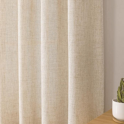 Tollpiz Linen Curtains Living Room Rod Pocket Semi Sheer Curtain Burlap Light Filtering Thick Linen Drapes for Bedroom, 54 x 95 inches Long, Natural, Set of 2 Panels