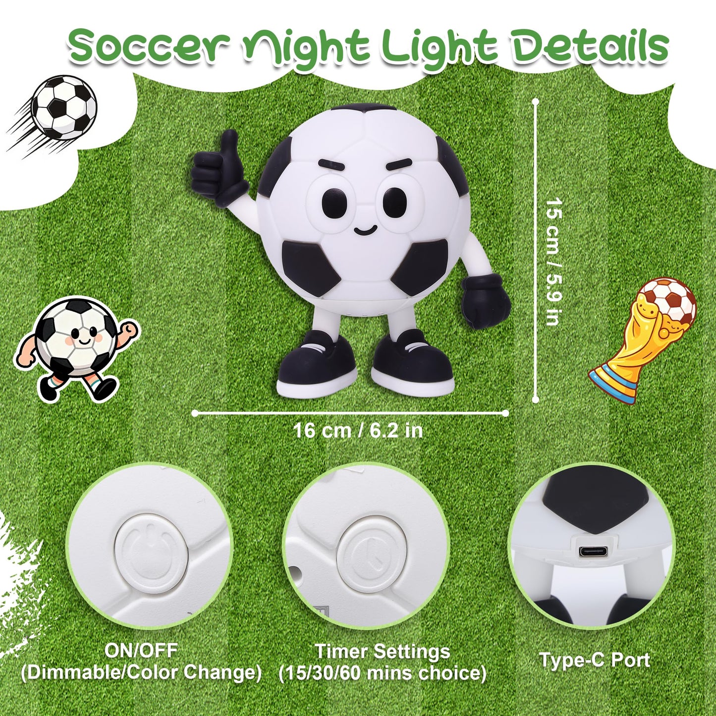 Okayera Soccer Night Light for Kids, Football Gifts for Teen Boy Man Sports Lover, Rechargeable Silicone Touch Light with Timer & Dimmable & Colar Change, Soft LED Lamp Nursery Bedroom Bedside Decor