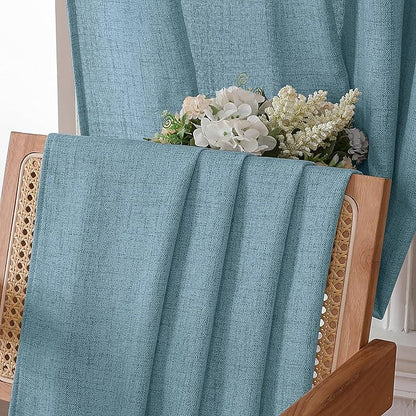 Tollpiz Linen Curtain Bedroom Rod Pocket Semi Sheer Curtains Burlap Light Filtering Thick Linen Drape for Living Room, 54 x 63 inches Long, Dusty Blue, Set of 2 Panels