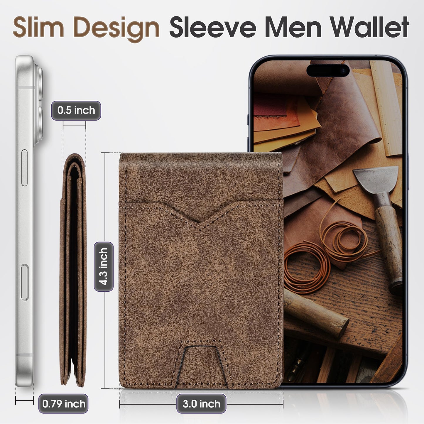 XZVXZV Man Slim Wallet Leather Money Clip RFID Blocking Front Pocket Minimalist Bifold Wallet Thin Credit Card Holder Coffee