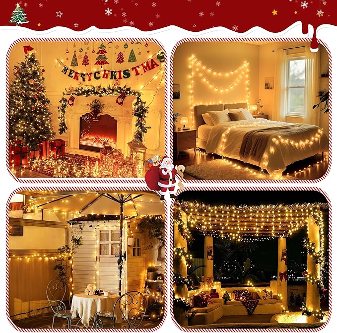 394FT 1200 LED Christmas Lights Outdoor, Warm White Christmas Tree Lights Plug in, 8 Modes Twinkle String Light for Bedroom Wedding Party Ceiling Xmas Home Decorations