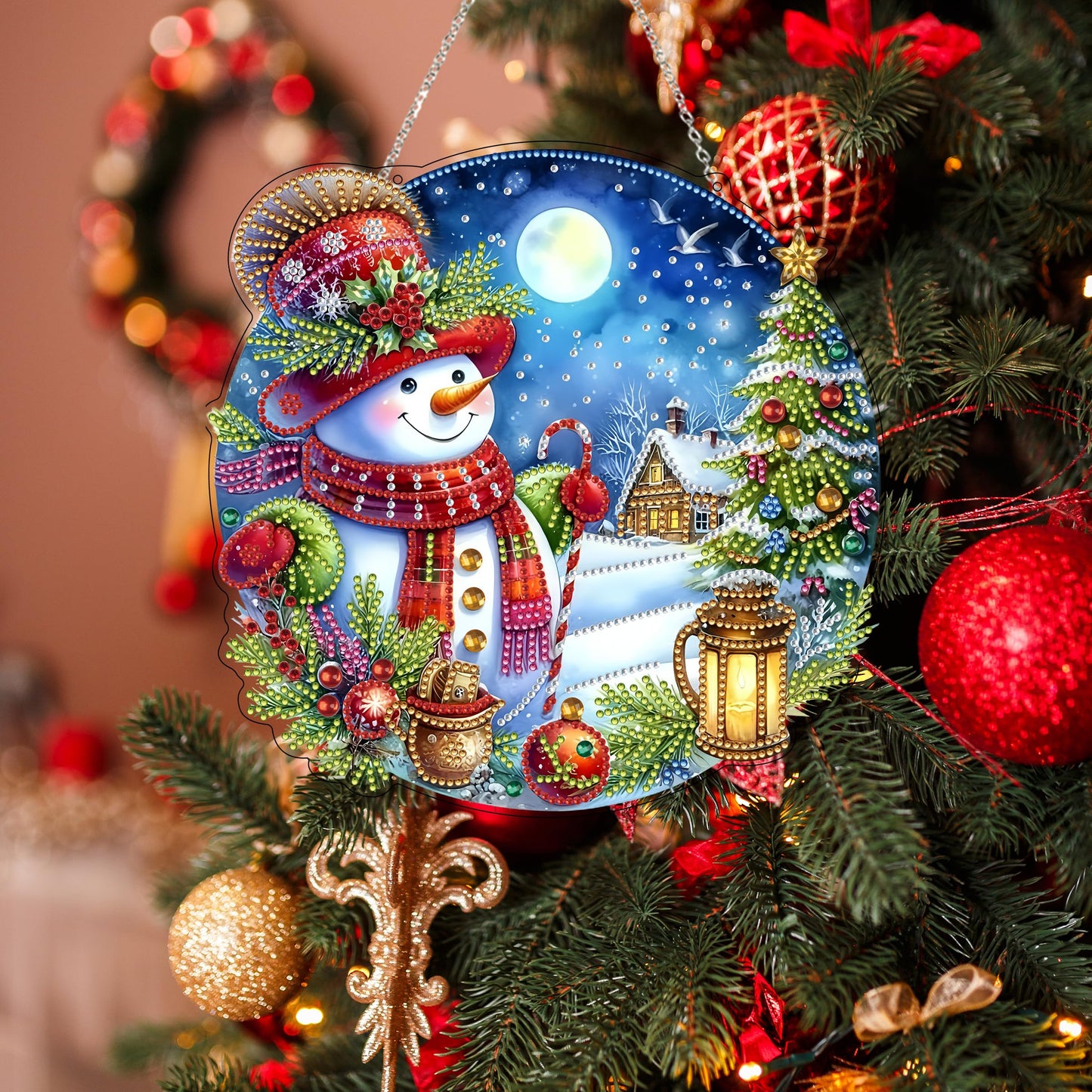 DIY Acrylic Diamond Art Painting Wreath Kits Special Shaped Rhinestone 5D Diamond Art Window Pendants Home Garden Wall Hanging Kits Hanging Ornament (Christmas Snowman-2)
