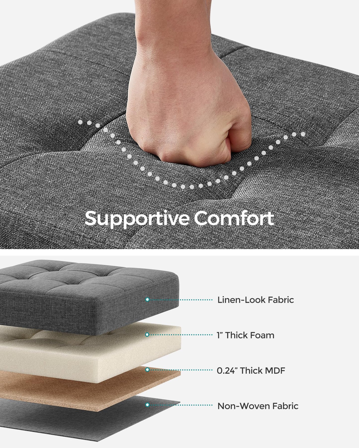SONGMICS Storage Ottoman, Small Ottoman Foot Rest with Legs, 12.6 x 15.7 x 13.2 Inches Foot Stool, Load up to 660 lb, for Living Room, Bedroom, Dorm, Slate Gray ULSF012G01