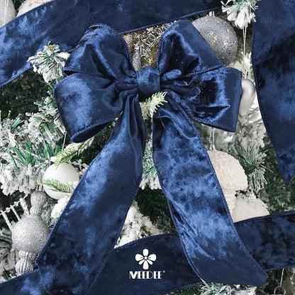 MEEDEE Navy Velvet Wired Ribbon 2.5 inch with 10 Yards Thick Christmas Velvet Ribbon for Tree, Gift Wrapping, Garlands, Christmas Wreaths, Bows, Crafts Supply, Seasonal Decorations