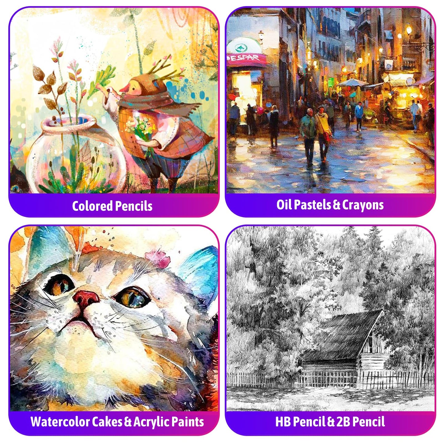 iBayam Art Set for Kids Teens Girls Boys Adult, 195-Pack Deluxe Artist Gift Box with 3 PCS Drawing Pads, A4 Canvases, Arts and Crafts Kits, Painting, Drawing & Art Supplies with 24 Color Acrylic Paint