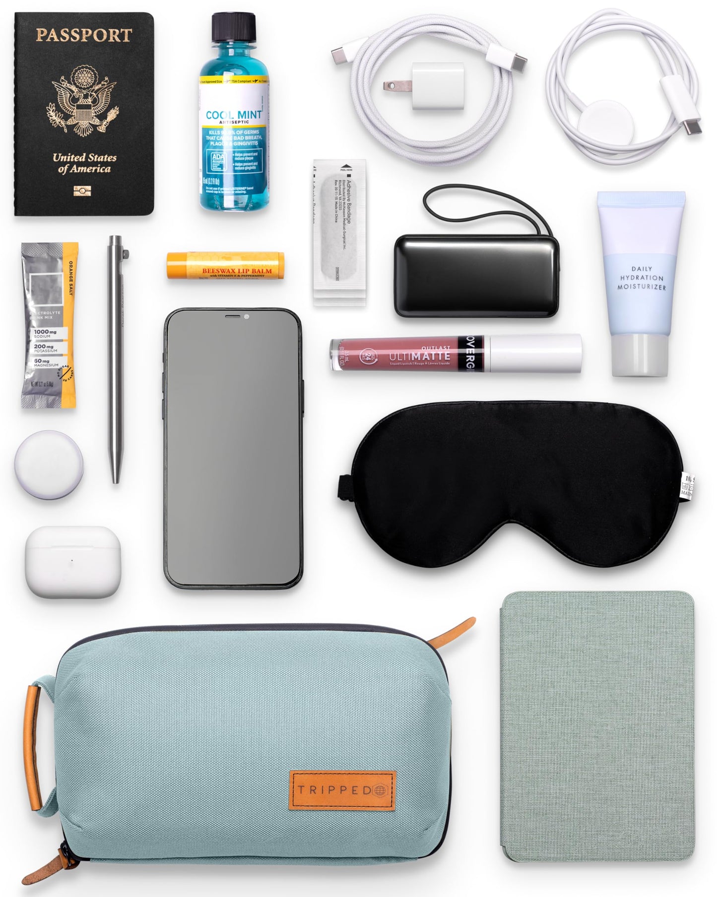 Tech Bag Organizer - Small Electronics Organizer Pouch for Travel - Premium Travel Case with Leather Accents - Mesh Pocket for Cables, Cords and Chargers (Dusty Teal)