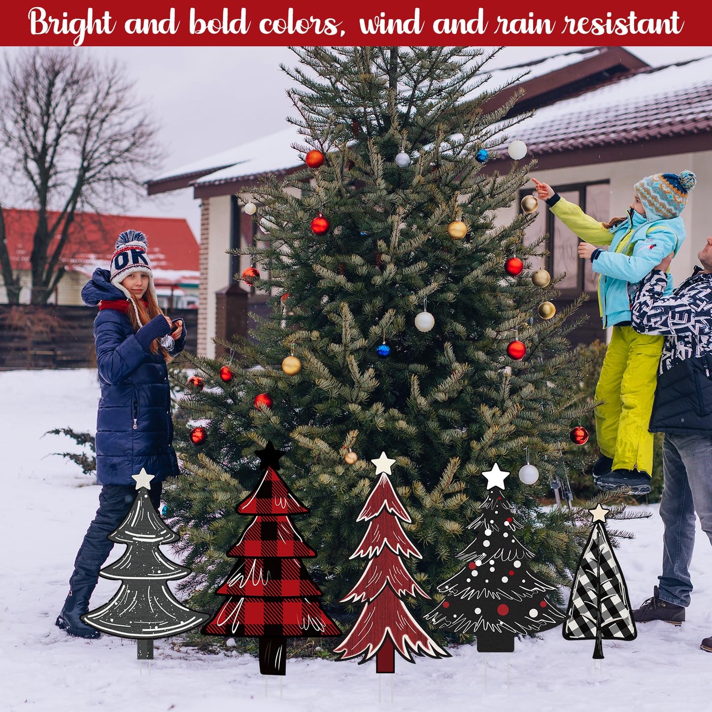 5 PCS Christmas Tree Yard Signs - Outdoor Lawn Sign Decorations with Stakes for Xmas Winter Party Porch Lawn Walkway Decor