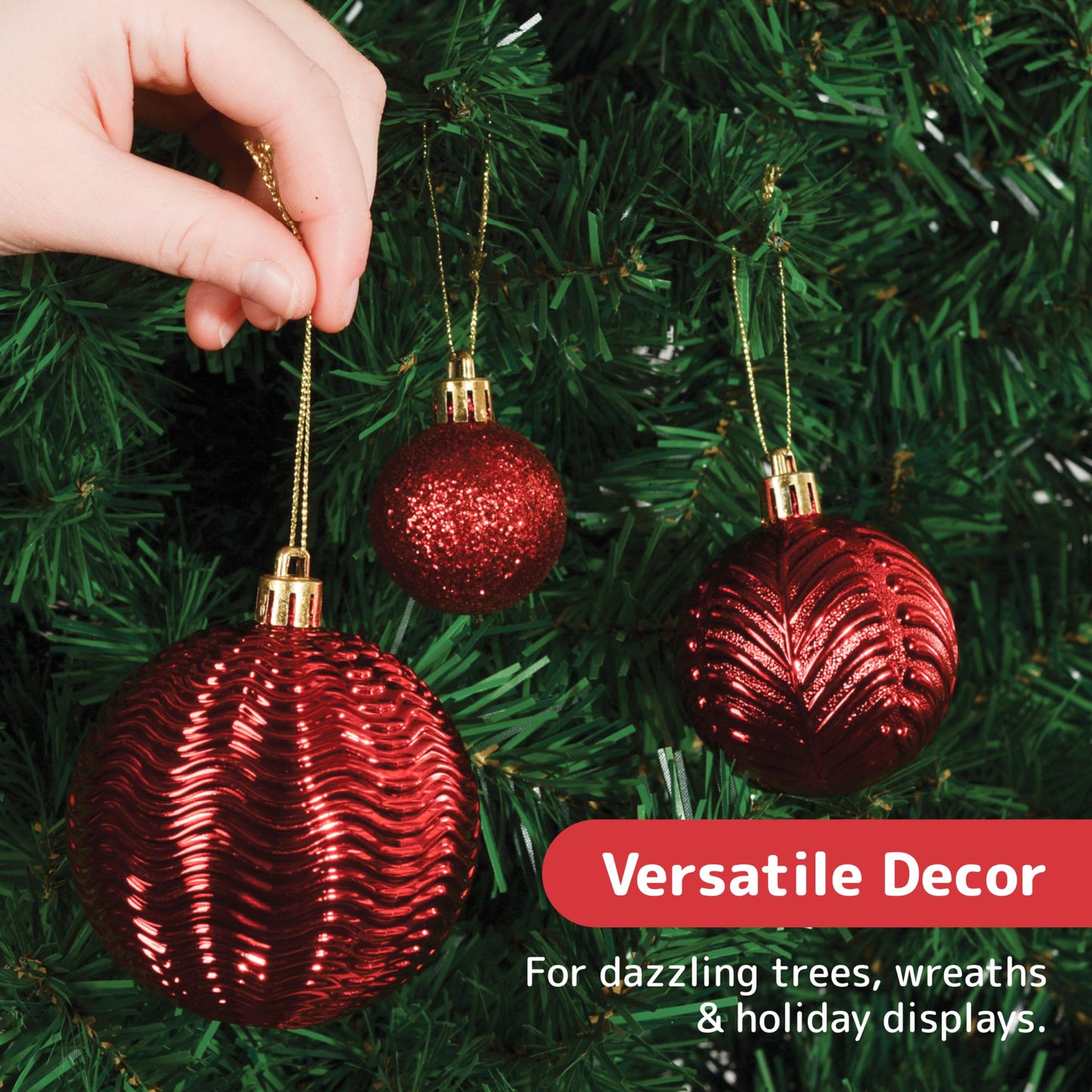 Prextex 36-Pieces Red Christmas Ornaments Set - Shatterproof, Festive Christmas Balls Decorations in 3 Sizes and 6 Styles with Hanging Loops for Tree, Wreath, and Dazzling Holiday Party Decor