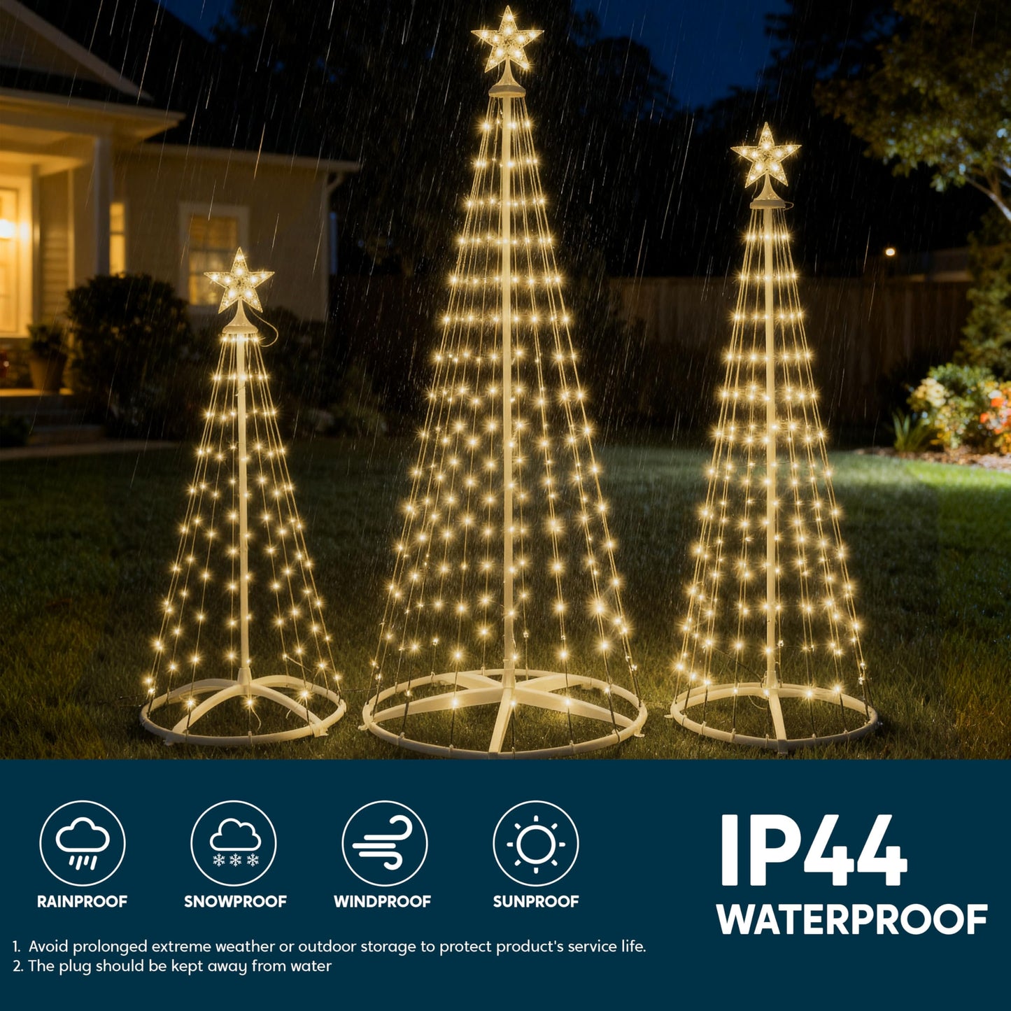 JOYIN 3 Pack LED Christmas Cone Tree Lights, 4FT 5FT 6FT Outdoor Lighted Tree with 8 Lighting Modes & Star Topper, Christmas Decorations for Yard Porch Patio Garden Holiday Decor, Warm White