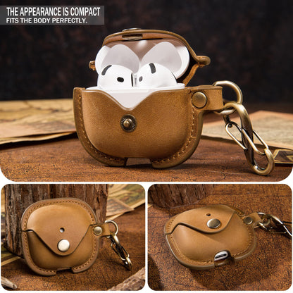 for Apple Airpods 4 (2024 Release), Elegant Retro-Style Crazy Horse Leather Case Cover with Keychain, Supports Wireless Charging, Features Front LED Visibility for Easy Status Check (Brown)