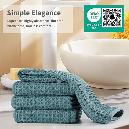 Microfiber Waffle Face Towels, 4 Pieces, Fast Drying, Lint Free 430 GSM