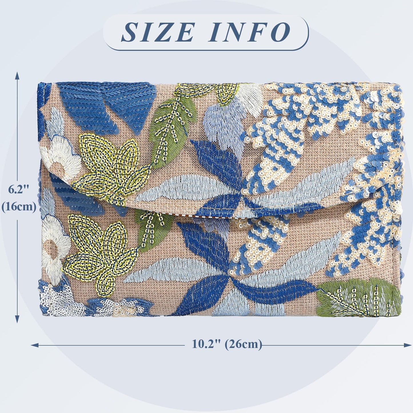 XquiziFit Floral Beaded Clutch Embroidery Sequin Beaded Purse Small Evening Clutch Purses for Women Blue Clutch