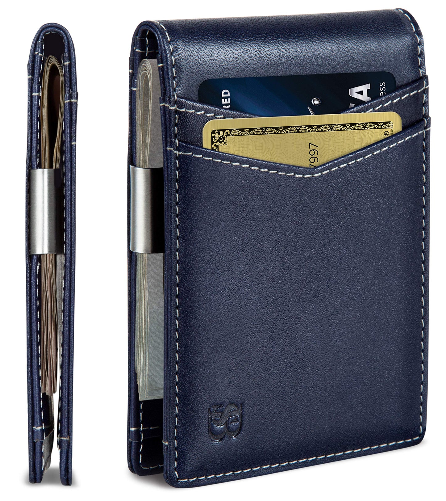 SERMAN BRANDS Money Clip Wallet - Mens Wallets slim Front Pocket RFID Blocking Card Holder Minimalist Mini Bifold (Atlantic Blue Transformer)