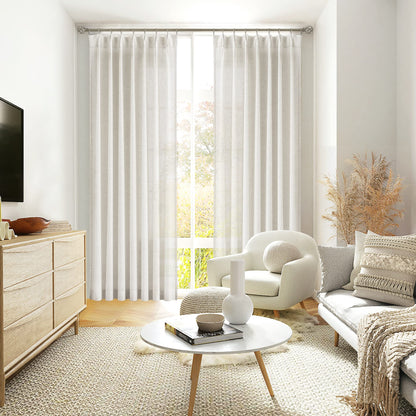 Vision Home Natural Pinch Pleated Semi Sheer Curtains Textured Linen Blended Light Filtering Window Curtains 84 inch for Living Room Bedroom Pinch Pleat Drapes with Hooks 2 Panels 42" Wx84 L