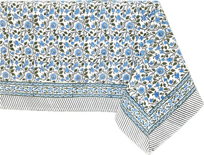 ATOSII Lake Como 100% Cotton Square Summer Tablecloth, Block Print Floral Linen Table Cloth for Kitchen Dining Table I Parties Weddings Outdoors I 60 X 108 Inches I 8 Seater I