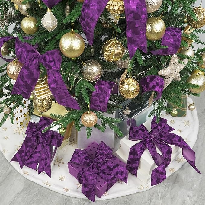 MEEDEE Purple Velvet 2.5 Inch Wired Ribbon - Crushed Velvet Christmas Ribbon, 10 Yards for Tree Decoration, Wreaths, Crafts