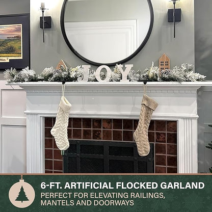 Fraser Hill Farm 6-Ft. Christmas Snow Flocked Garland with Pinecones Perfect for Door, Window, Wall, or Fireplace, Festive Holiday Decor