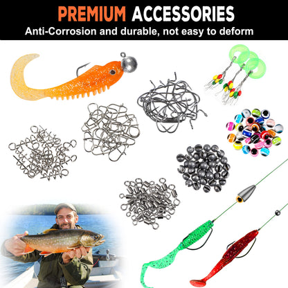PLUSINNO 201pcs Fishing Accessories Kit,Tackle Box with Tackle Included, Fishing Hooks, Weights, Round Split Shot，Fishing Gear for Bass, Trout, Catfish
