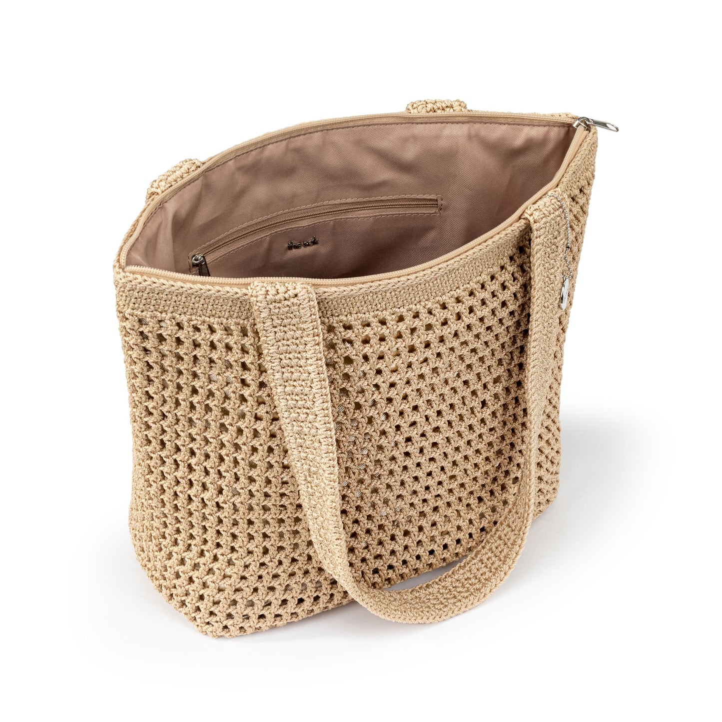The Sak Casual Classics Tote Bag - Hand Crochet Woman's Purse For Everyday, Travel, Beach Bag - Handbag With Shoulder Straps - Bamboo with Gold Metallic Accents