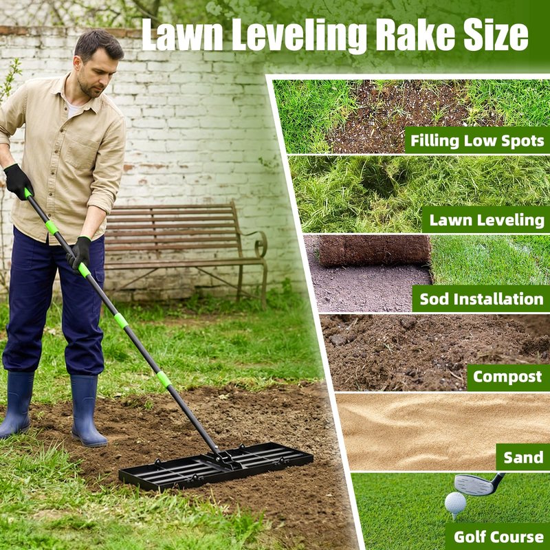 GARDTECH 30×10 Anti-Flip Lawn Leveling Rake,76” Adjustable Handle
