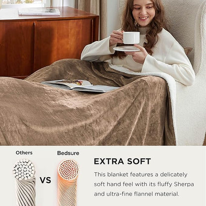 Bedsure GentleSoft Sherpa Fleece Oversized Cal King Blankets for Bed - Thick and Warm, Soft Fuzzy Plush Large Blanket for Winter, Camel, 112x98 Inches
