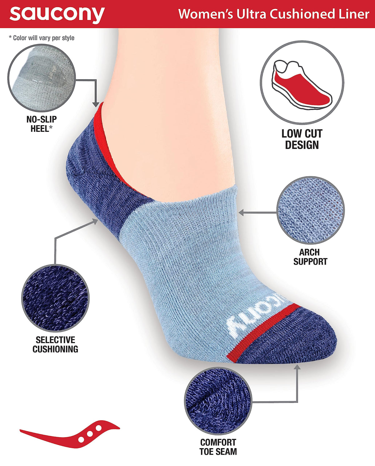Saucony Women's Show Cushioned Invisible Liner Socks, Americana Assorted (8 Pairs), Shoe Size: 6-10
